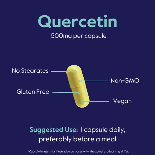 Miniatura 5 de BESTVITE Quercetina 500mg (120 cápsulas vegetarianas) - Sin estearatos - Sin dióxido de silicio - Vegano - Sin OMG - Sin gluten