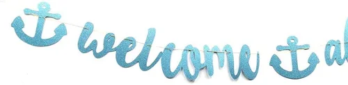 Miniatura 5 de Cartel de bienvenida a bordo con purpurina azul cielo, pancarta de globo para niños, decoración náutica de cumpleaños, baby shower, decoración
