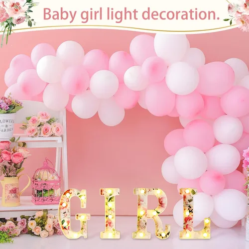 Miniatura 5 de Realspring Letrero de letras para niña, marquesina de bebé, letras iluminadas con flores LED, centros de mesa para baby shower, decoración