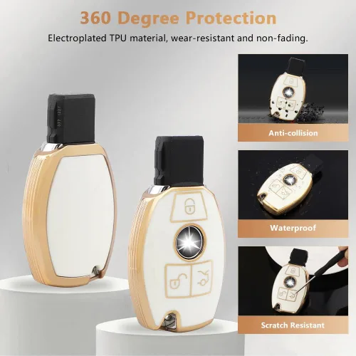 Miniatura 2 de PIFOOG Cubierta de llavero de TPU Llavero Bling Blanco Borde Oro Grande