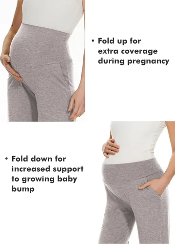 Miniatura 30 de Ecavus Pantalones de maternidad anchos y rectos para mujer, versátiles, cómodos, palazzo, elásticos, con bolsillos