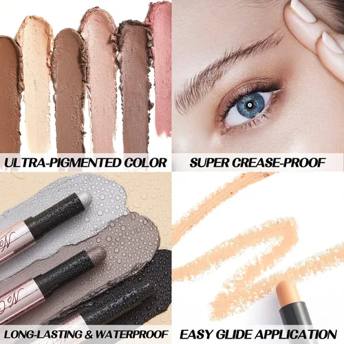 Miniatura 4 de FOCALLURE Sombra de ojos en barra sin arrugas, sombra de ojos cremosa, lápiz de sombra de ojos mate y brillante, a prueba de manchas, difuminador