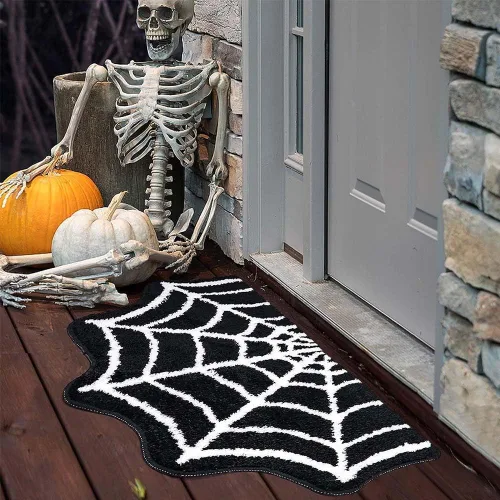Miniatura 2 de Paquete de 2 tapetes de baño de tela de araña, 31 x 20 pulgadas, decoración de Halloween, alfombras de telaraña, tapetes antideslizantes