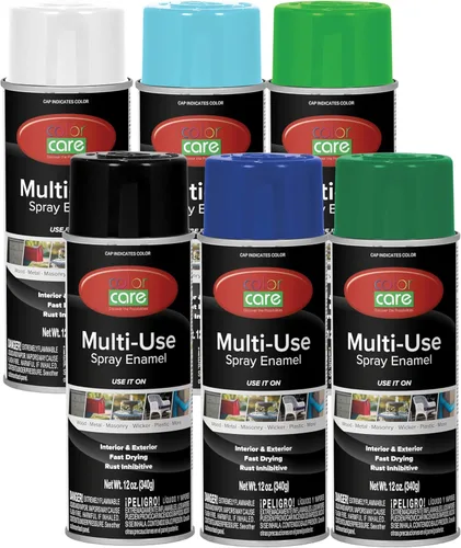 Miniatura 56 de Pintura en aerosol, 12 onzas, paquete de 6 (mezcla de colores cálidos: blanco brillante, rojo rubí, naranja, amarillo, marrón, negro brillante)