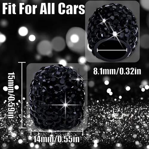Miniatura 2 de 8 tapas de válvula de vástago de neumático con diamantes de cristal, a prueba de polvo, tapas universales para válvulas de neumáticos para Negro