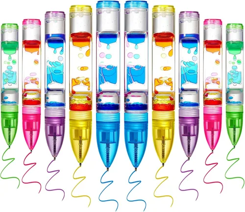 Miniatura 8 de Equsion 3 bolígrafos con burbujas de movimiento líquido, con temporizador colorido, para concentración, estrés, alivio de la ansiedad, juguetes