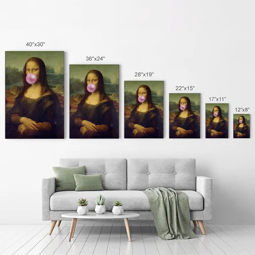 Miniatura 7 de Smile Art Design Obra maestra de Leonardo Da Vinci Mona Lisa - Lienzo impreso en lienzo con diseño de chicles rosados, pinturas famosas, arte