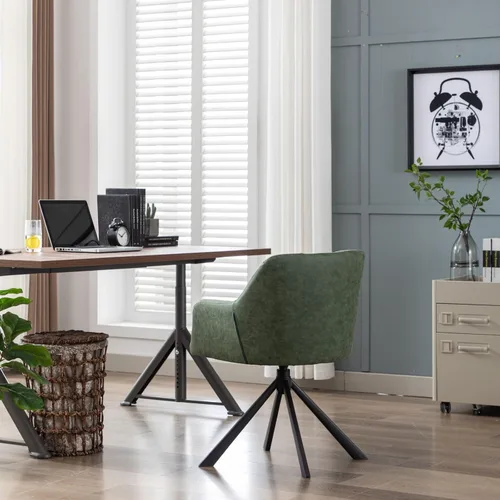Miniatura 7 de Silla de oficina en casa con brazo, cómoda silla de escritorio sin ruedas, silla tapizada de cuero para computadora, silla giratoria