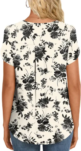 Miniatura 3 de HOTGIFT - Blusas de verano con volantes de gasa de manga corta para mujeres, camisetas sueltas y cómodas