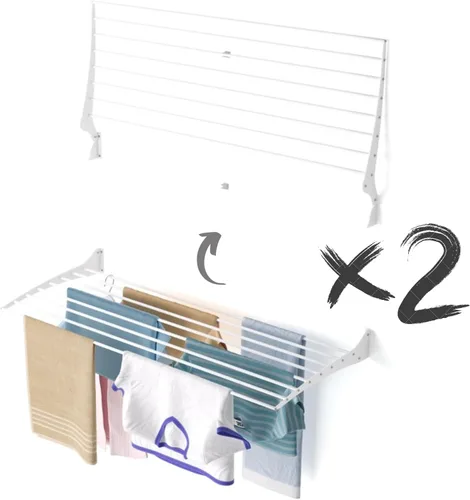 Miniatura 31 de foxydry Tendedero plegable para colgar en la pared, vertical plegable para interiores y exteriores, en acero aluminio (31.5 in)