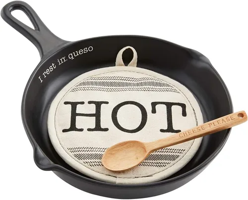Mud Pie Queso Set, sartén 11 1/2" x 8" | cuchara 5 1/2" | soporte 7 1/2" x 7 1/2", negro