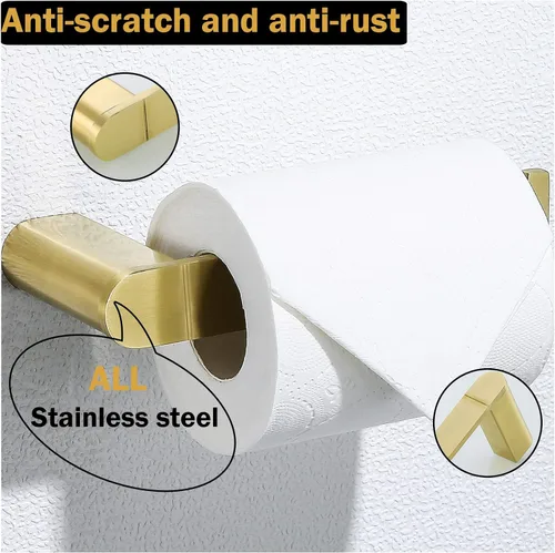 Miniatura 6 de RANDOM Portarrollos de papel higiénico de oro cepillado, accesorios de hardware de baño SUS 304 de acero inoxidable moderno soporte de rollo