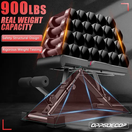 Miniatura 7 de OPPSDECOR Adjustable Weight Bench, 900LBS Capacity, 8+4+2 Positions, 18.5" Seat Height, Easy Assembly Foldable Workout Bench for Home Gym Strength