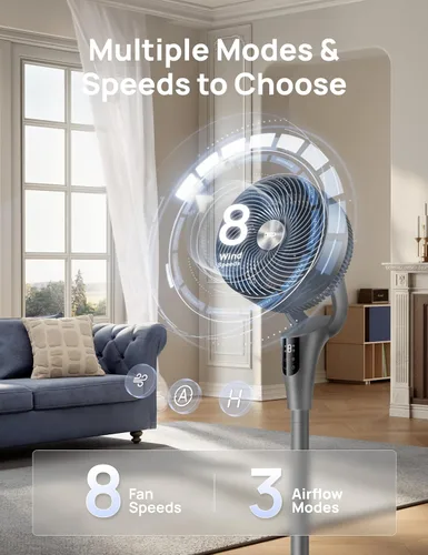 Miniatura 4 de Dreo Ventilador para dormitorio, ventilador oscilante de 80°, silencioso de 25 dB, ventiladores de pedestal de 80 pies para oficina en casa, Gris