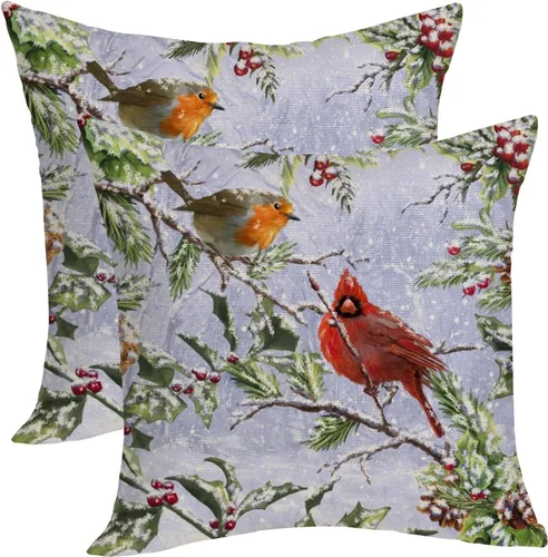 Miniatura 20 de Fundas de almohada navideñas de 18x18 pulgadas, paquete de 2, cuadros búfalo rojo y negro con ciervo, fundas de almohada decorativas, decoración