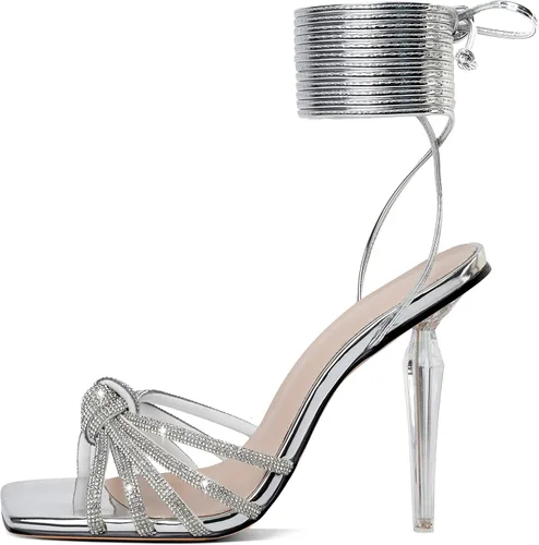 Miniatura 2 de YODEKS Women's High Heel Sandals Strappy Stiletto High Heel Open Square Toe Shoes