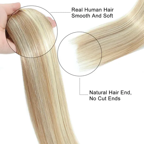 Miniatura 2 de Tinashe Extensiones de cabello humano real con alambre, lacio, 12 pulgadas, 2.47 onzas, rubio claro, con reflejos rubio dorado, extensiones