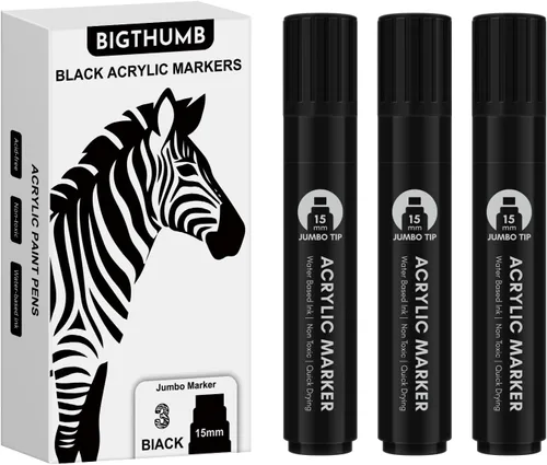 Miniatura 2 de BIGTHUMB 3 piezas de marcadores permanentes jumbo negros: bolígrafo de pintura acrílica de punta ancha de 15 mm, marcador de caligrafía grande