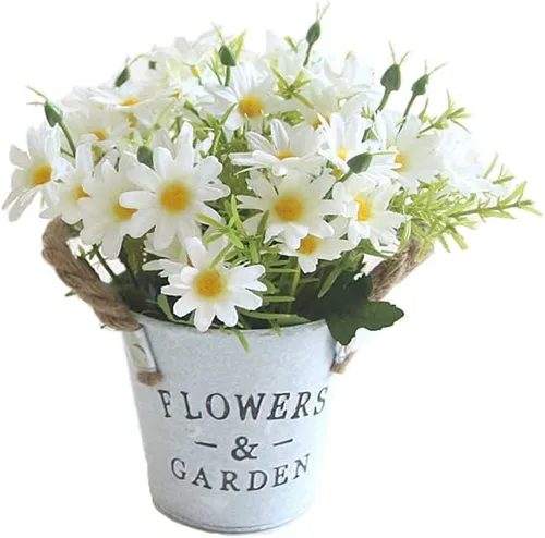 Flores artificiales de margaritas en maceta, flores de seda bonsái con maceta, arreglos florales falsos para decoración de alféizar de la ventana,