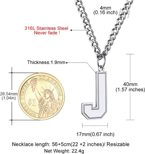 Miniatura 7 de GoldChic - Collar con letra inicial para hombre, de acero inoxidable, collar de iniciales grandes para deportistas y atletas, colgante del alfabeto