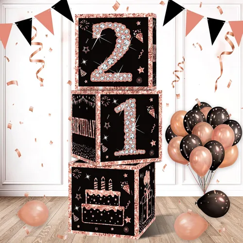 Miniatura 12 de Eiurteao Cajas de 3 piezas de decoraciones de cumpleaños número 40 para mujeres, cajas de globos de cumpleaños número 40 en oro rosa, suministros