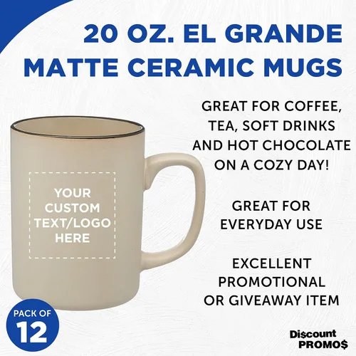 Miniatura 3 de Juego de 12 tazas personalizadas de cerámica mate El Grande de 20 onzas, paquete personalizado a granel, perfectas para té, espresso, capuchino