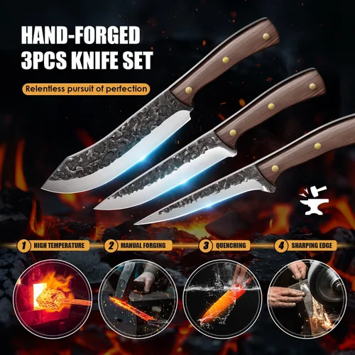 Miniatura 4 de Juego de cuchillos de chef, 3 piezas, cuchillos de cocina profesionales, juegos de cuchillos de carnicero afilados, cuchillo de filete de acero