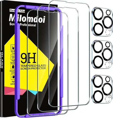 Miniatura 9 de Milomdoi Paquete de 3 protectores de pantalla para Apple iPhone 12 con 3 protectores de lente de cámara de vidrio templado, accesorios Ultra 9H