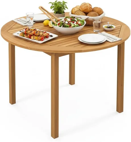 Miniatura 13 de Tangkula Mesa de comedor rectangular para exteriores, mesa de madera de acacia con agujero para sombrilla de 2 pulgadas, amplia mesa de listones