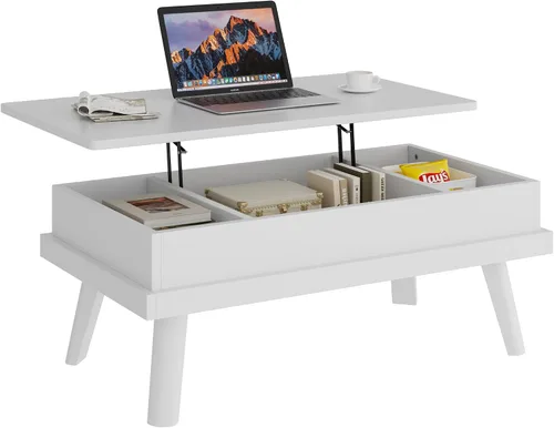 Miniatura 8 de Shintenchi Mesa auxiliar, mesa de centro elevable con compartimento oculto, mesa de comedor de mesa elevada, mesa central elevadora para sala