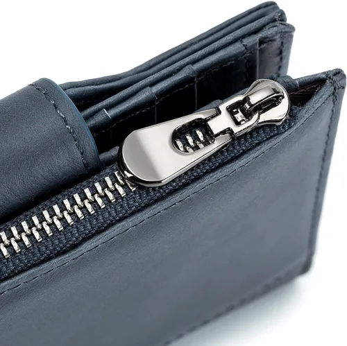 Miniatura 79 de LUKZIJAES Billetera de cuero genuino para hombre, con bloqueo RFID, delgada, plegable, bolsillo frontal, #3-Café, Vintage