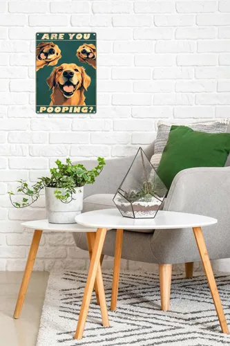 Miniatura 2 de Letrero de metal con texto en inglés "Golden Retriever Are You Pooping", letrero vintage divertido de aluminio para el hogar, granja, jardín, bar