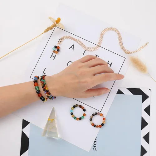 Miniatura 4 de 98 cuentas de piedra natural coloridas para la fabricación de joyas, cuentas redondas de ágata de piedras preciosas sueltas para pulseras, collares