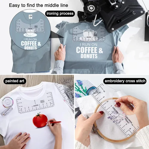 Miniatura 3 de 12 piezas de guía de regla de camisetas para alineación de vinilo, accesorios de medición de camisetas, herramientas para prensa de calor Cricut