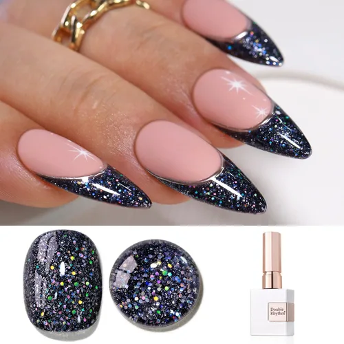 Miniatura 49 de Double Rhythm Esmalte de gel con purpurina de nieve de 0.5 fl oz, color holográfico reflectante para arte de uñas, salón de manicura y bricolaje