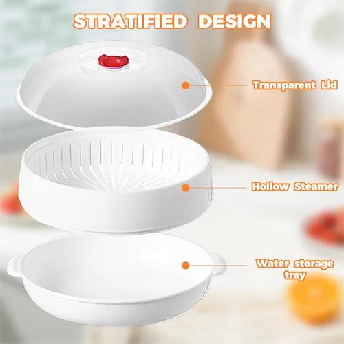 Miniatura 5 de Vaporizador de verduras para microondas para cocinar, vaporizador de microondas con tapa, sin BPA (doble capa)
