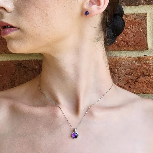 Miniatura 56 de Pendientes naturales de 0.236 in con chapado en oro blanco sobre plata de ley, bisel cabujón de piedras preciosas regalo de joyería para ella
