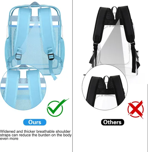 Miniatura 4 de Mochila transparente, de forma resistente, resistente, grande, transparente, informal, para estadio, trabajo, viajes, Azul, Grande, Transparente