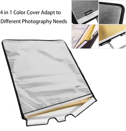 Miniatura 6 de Selens Juego de reflectores de panel de bandera de metal con cubierta dorada, plata, negro, blanco suave y difusor, reflector de luz de panel