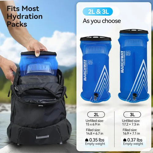 Miniatura 5 de MARCHWAY Bolsa de hidratación ligera de TPU de 2L/3L para paquetes de hidratación, bolsa de depósito de agua de boca ancha con asa de transporte