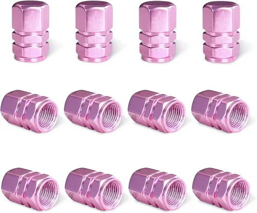 Ziciner 12 PCS Tapas de Vástago de Válvula de Neumático de Automóvil, Cubiertas de Válvula de Rueda de Aleación de Aluminio con Junta Tórica de Rosa