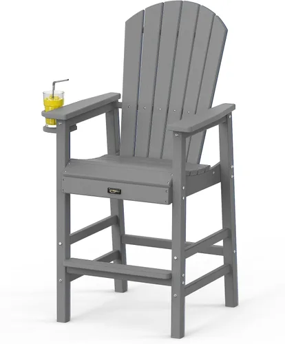Miniatura 11 de VINGLI Silla Adirondack alta, silla Adirondack de plástico para todo tipo de clima con portavasos, taburetes de bar resistentes para exteriores, Azul
