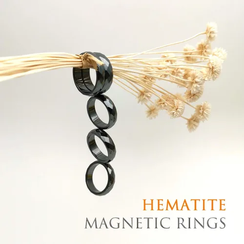 Miniatura 52 de Morchic - Anillos unisex de piedras de hematita, para equilibrar ansiedad, chakra raíz, (paquete de tamaños mixtos)