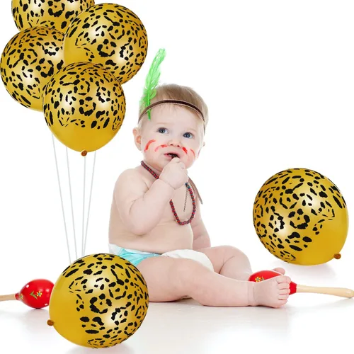 Miniatura 5 de Gejoy 36 globos dorados con estampado de guepardo de 12 pulgadas, globos con estampado de leopardo, safari, selva, animales, decoraciones de látex