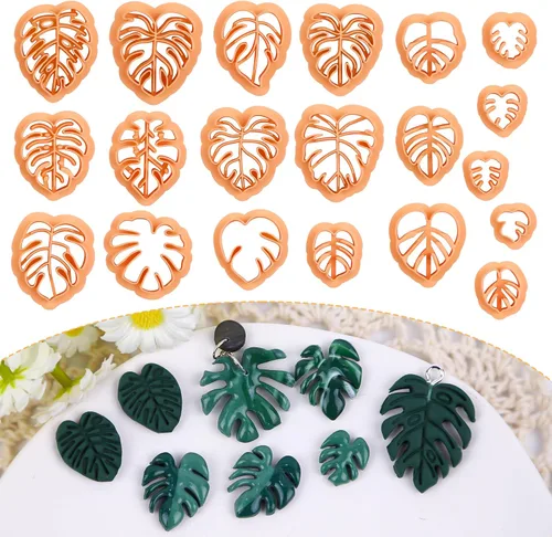 Puocaon Monstera - Cortadores de arcilla polimérica – Cortadores de arcilla de 20 hojas para hacer aretes de arcilla polimérica, hojas tropicales en