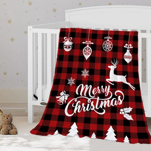 YeeJu Manta de Navidad para Bebé Decorativa Roja a Cuadros Manta Navideña para Niños Pequeños Manta para Envolver Mascotas Cuna Suave Ligera de