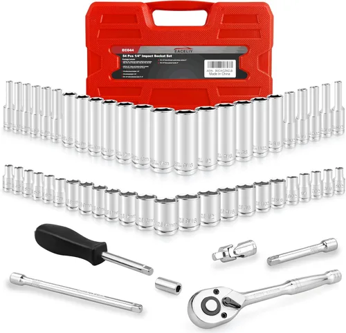 Miniatura 11 de EACELIY 122 piezas Juego de llaves de impacto de 1/4" y 3/8" con trinquete, juego de llaves de enchufe con barra de extensión, adaptador, brocas