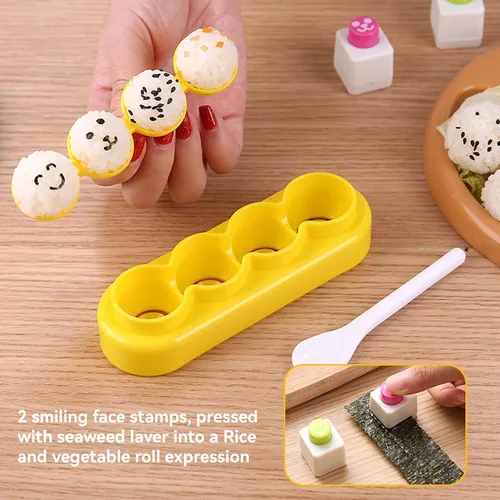 Miniatura 2 de Agatige Moldes de bolas de arroz, mini máquina portátil para hacer bolas de arroz, moldes de sushi con cuchara y cara sonriente, algas marinas Nori