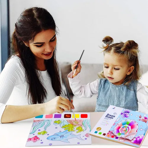 Miniatura 5 de JUNQIU Libros para Colorear con Acuarelas para Niños de 4-8 Años, Libro de Pintura con Acuarelas de Bolsillo para Niños Pequeños, Artes y Sueño