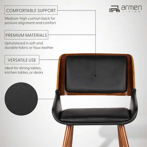 Miniatura 3 de Armen Living Silla de comedor Panda en piel sintética negra y acabado en madera de nogal Piel sintética negra/nogal